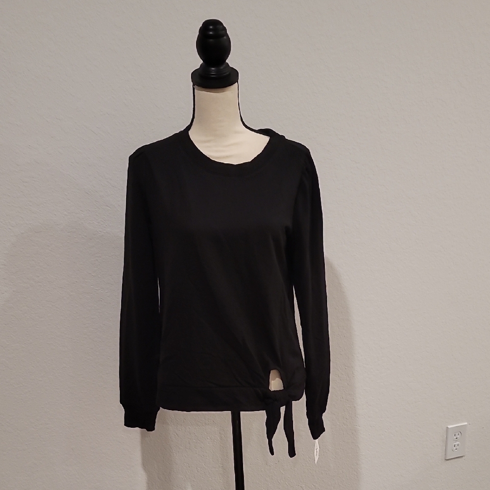 Maison Jules Black Waist Tie Pullover Blouse Top